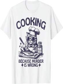 "Porque asesinar está mal": una cita humorística sobre cocina para una camiseta de chef gatuno genial. - Blanco - Ver 1