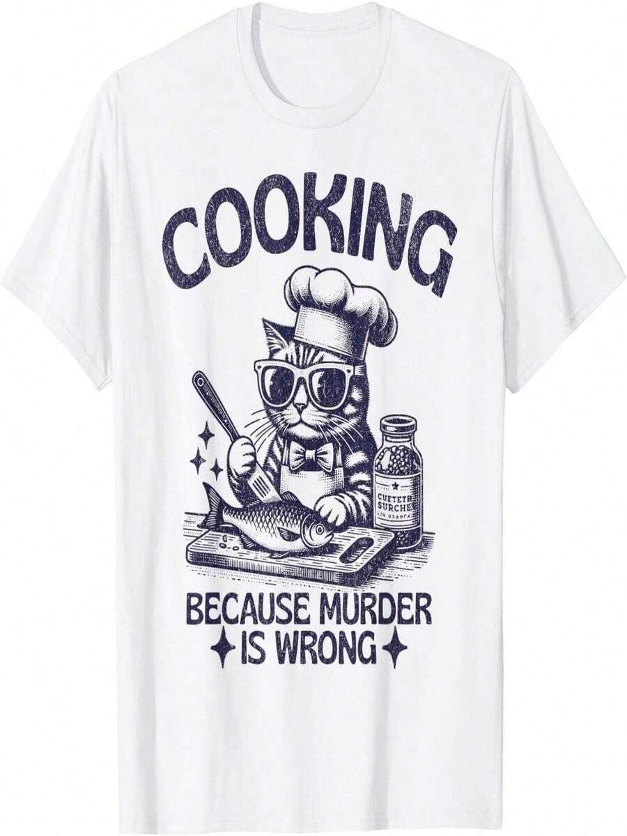 "Porque asesinar está mal": una cita humorística sobre cocina para una camiseta de chef gatuno genial. - Blanco - Ver 1