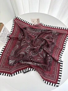 1pc Paisley Floral Print Artificial Silk 70cm Cashew Flower Faux Silk Women's Square Scarf/Headscarf, Multifunctional Neck Scarf, Sun Protection Headscarf - Multicolor - View 6