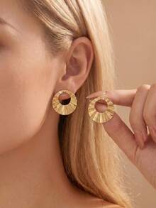 New Asymmetrical Round Circle Geometric For Women Girls, Jewelry | Summer Boho Beach Jewelry Unique Design Earrings For Daily (1-12Pairs) - Gold - View 2