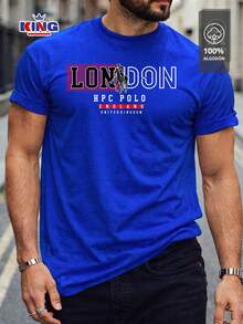 Original HPC POLO T-Shirt With Round Neck And Short Sleeves – Themed Graphic Design "HPC: London England Heritage" – 100% Cotton - 藍色 - 查看 1