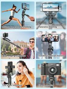AXNEN 78.74"/2M Extendable Super Long Selfie Stick Tripod,Multi-Angle Rotation Phone Holder With Bluetooth Remote Control,1/4" Screw Interface With Cold Shoe Suitable For Action Camera,Fill Light,Smartphone Live Streaming,Photography,Vlogging. - View 7