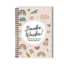 1 Cute Hand-Drawn Style Spiral Coil Notebook, Cover Printed With "Danke Wacke!" And Exquisite Patterns. 100 Pages 50 Sheets, Suitable For Work Records, Study Notes, Diary Writing, Daily Planning, Etc., Also A Thoughtful Graduation Gift, Birthday Gift, Memo Recording Helper, Versatile For Various Occasions! - L - View 3