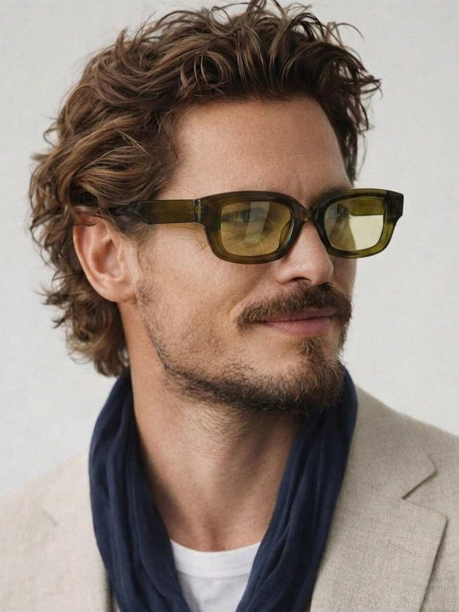 1 Pair Men's Jelly Green Rectangular Frame Dopamine Personalized Fashion Glasses - Jelly Green - View 1