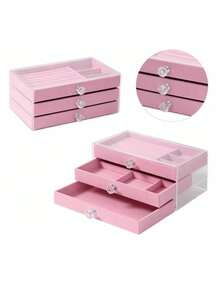 Velvet Jewelry Box, Drawer-Style Jewelry Organizer, Suitable For Storing Rings, Necklaces, Bracelets, Earrings And Pendants, Ring Box & Earring Organizer, Transparent Plastic & Velvet Drawer-Style Jewelry Storage, Travel Essential Companion - Multicolor - View 14