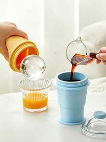 1pc 2-In-1 Foldable Ice Ball Maker, Reusable Portable Ice Ball Mold With Straw And Lid, Mini Tray, Leak-Proof Travel Cup, Suitable For Whiskey, Coffee, Juice - Multicolor - View 7