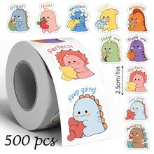 500PCS/Roll Dinosaur Good Stickers Cute Dragon Wow Stickers Illustration Dragon Thank You Stickers 10 Patterns Suitable For Stickers, Office Stickers, School Supplies, Office Labels Back To School Stickers - Cartoon - View 1