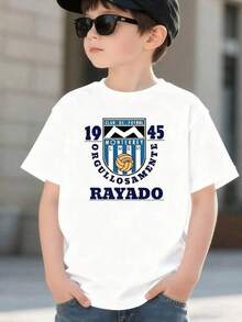 Camiseta Rayada Orgullosamente para Niño Camiseta estampada de fútbol Monterrey, estilo deportivo casual, algodón suave transpirable, para jugar, ir al parque o como regalo perfecto pa - Negro - Ver 1