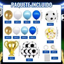 141 Pcs Kit de Arco de Guirnalda de Globos de Fútbol, kit de Blanco Azul de Arco de Globos Metálicos de Fútbol para Decoración de Fiestas Temáticas de la Copa Mundial de Fútbol, Fiesta de Cumpleaños - 1 - Ver 2