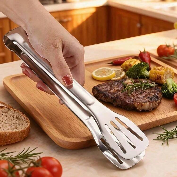 1pc Stainless Steel Food Tongs, Multi-Functional Kitchen Tool Suitable For Buffet, Party, Salad, Appetizer, BBQ, Steak, Bread And Cake, Suitable For Home Kitchen, Hotel Restaurant, Camping, Elegant Design Suitable For Catering, Food Party, Christmas, Halloween, Thanksgiving, Mother's Day (Gold, Silver) - Multicolor - View 7