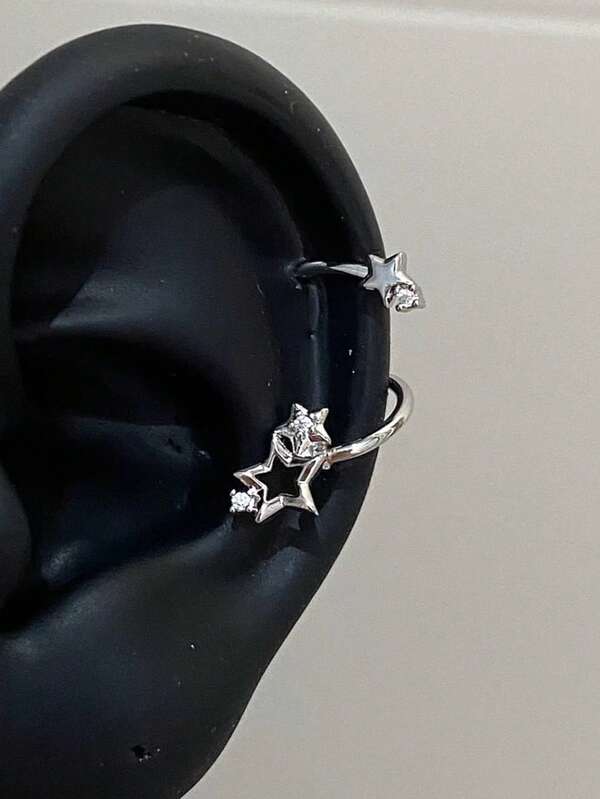 Cool-Toned Micro-Inlaid Zirconia Five-Pointed Star Spiral Lip Stud Earring Personalized Fashion Versatile Titanium Steel Jewelry