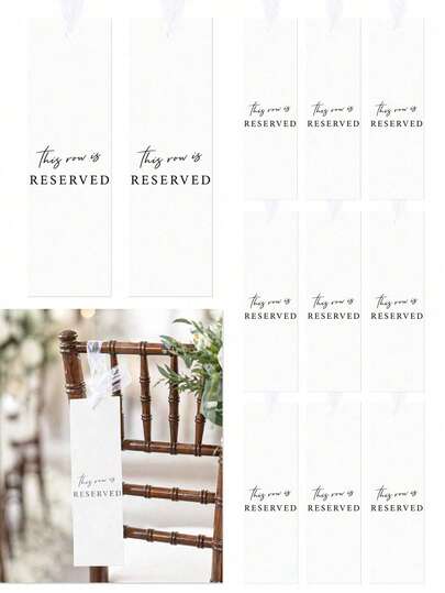 1/6/12/24pcs Wedding Chair With Reserved Sign And A Roll Of Lace Ribbon, "This Row Is Reserved" Wedding Chair Tags,Minimalist Reserved Seat Signs, Elegant Wedding Ceremony Chair Hanging Tags,Wedding Ceremony,Guest Seat Labels