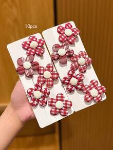 10pcs Sweet Style Floral Plaid Hair Clips Suitable For Daily Use Hair Accessories - Multicolor - View 5