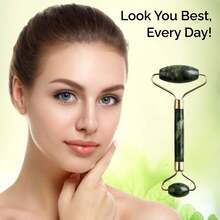 Rodillo Facial de Jade  – Herramienta de Piedra Natural de Doble Punta con Mango Suave – Accesorio Facial Compacto – Artículo de Belleza Hecho a Mano para Exhibición o Regalo – 1 Unidad – Hecho en India - Rojo y blanco - Ver 7