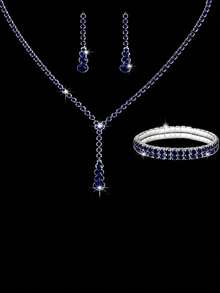 Bolso de mano de noche plisado con strass brillante, bolso de hombro de fiesta lujoso para mujer, combinado con collar colgante de strass brillante, pendientes, pulsera, adecuado para fiestas, reuniones, bailes, banquetes nocturnos - Azul Marino - Ver 5