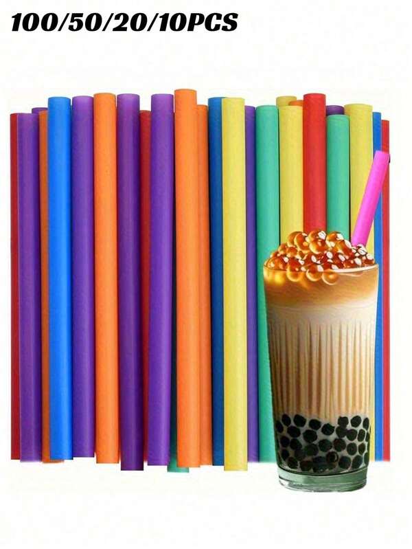 100/50/20/10pcs Colorful Pearl Straws, Extra Wide Milkshake Straws, Reusable PP Material, Extra Wide Milkshake Straws | Suitable For Bubble Tea, Popping Boba, Milkshakes And Large Diameter Drinks