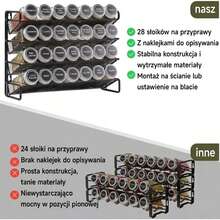 Boîtes à épices, étagère à épices, 28 pots, autocollants, marqueur, entonnoir - Noir - Voir 5