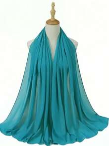 1 chiếc khăn quàng cổ nữ chất liệu chiffon phong cách khiêm tốn, thời trang thường ngày, đa năng, đơn giản, màu trơn - Màu xanh ngọc - Xem 2