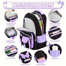 1pc Bowknot Women's Backpack With Pom Pom Charm, Large Capacity Multi-Compartment Design, Highly Attractive College Style Backpack, 15.6 Inch Laptop Backpack, With Luggage Strap For Easy Travel - Single Package - View 3