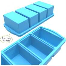 2 Pack Silicone Trays With Lid & Reinforced Steel Ring Top, 1-Cup Large Ice Cube Molds For Soup Sauce Broth Leftovers, Oven & Dishwasher - 藍色-1杯 - 查看 5