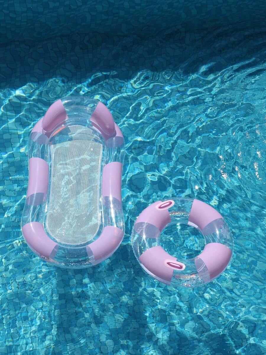 2-In-1 Purple Glitter Inflatable Float Set, Round Swim Ring & Mesh Water Hammock Lounge Chair, For Adult Pool Vacation - Multicolor - View 1