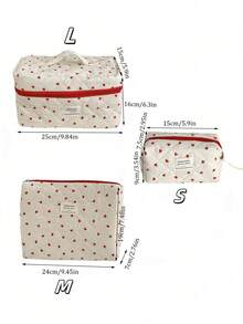Red Heart Print Quilted Makeup Bag, 3 Sizes Portable Handheld Cosmetic Storage Pouch, Large Capacity Travel Toiletry Organizer Bag - Multicolor - View 10