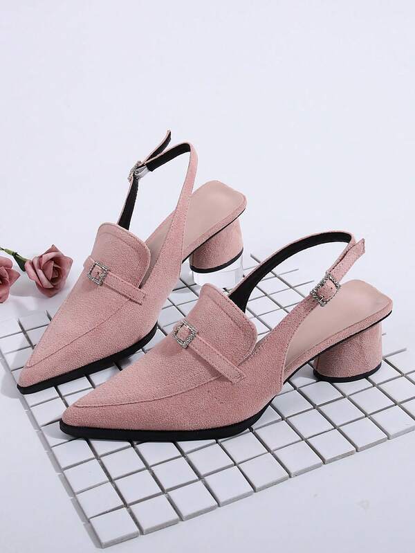 EAST ARCH 2026 New Products Promoted To Market, Vintage Classic Mule Round Heel Pointed Toe High Heel Slippers, Pink Rhinestone Buckle Women's High Heel Sandals - Luxury Suede Velvet Evening High Heels, Exclusive Small Round Heel Deep Cut Backless Women's Sandals, Suitable For Indoor/Outdoor Parties, Daily Commute And Travel Women's High Heel Shoes. "⚠️ This Model Is A Pointed Toe Design, We Recommend Users With High Instep Or Wide Feet To Choose One Size Larger"