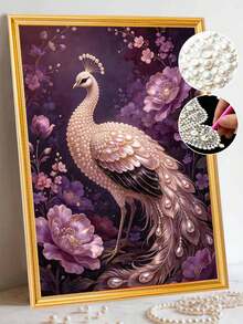 珍珠畫金鳳凰祥雲主題無框DIY手工黏貼鑽創意鑽畫套裝，適合臥室裝飾、客廳掛畫、房間佈置、藝術品、送給朋友的禮物 - 無框 - 查看 3