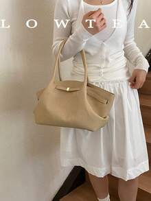 1pc Solid Color PU Fabric Shoulder Bag Women's Vintage Fashion Large Capacity Tote Bag With Strap Decoration, Magnetic Closure, Double Handle Design, Snap Closure, Suitable For Travel, Shopping, Dating, Women's Gift, Suitable For Teenage Girls, College Students, Beginners And White-Collar Workers, Perfect For Office, Campus, Work, Business, Commuting, Outdoor, Travel, Outing - Khaki - View 7