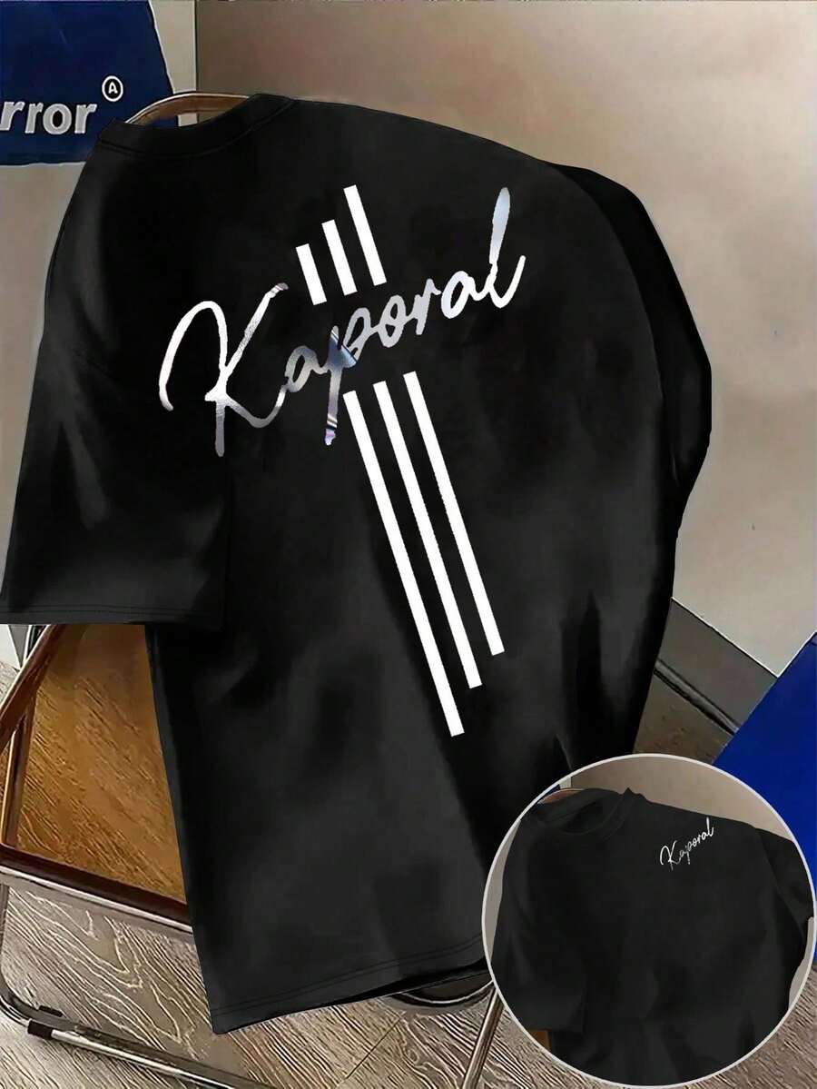 Men's Standard Short-Sleeved T-Shirt With Round Neck And Minimalist Print, Double-Sided Print, Men's Summer Clothing. - 4 - 查看 1