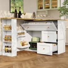 Extendable Bar Table With Storage (138-204*39*105cm), Kitchen Furniture, Sideboard With Snack Shelf, Telescopic Bar Table, High Table, Bistro Table, Kitchen Island, Black - 白色 - 查看 2