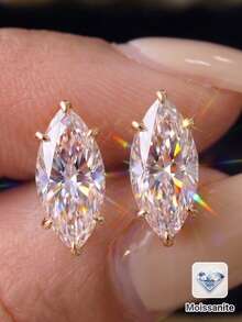 ORSA JEWELS 1對925銀14K金 0.3-1CT D色VVS級馬眼形莫桑石耳釘，經典珠寶，適合女性、男性生日派對與週年紀念 - MOE24 - 查看 3