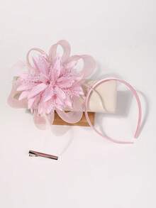 1 pièce Accessoire de tête élégant pour femme - Pince à cheveux style 1950s/60s avec ruban en maille florale, fascinateur décoratif vintage convenant pour les goûters élégants, le Kentucky Derby, les mariages et autres occasions formelles, bandeau pour cheveux - Vieux Rose - Voir 5