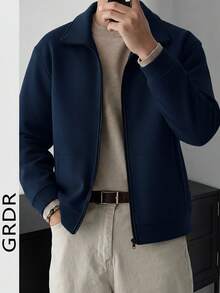 GRDR 男士时尚拉链卫衣外套，舒适保暖，适合秋冬季节，休闲百搭 - 藏蓝色 - 查看 3