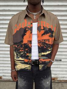 Modcrash Men's Vintage American Sports Car Print Short Sleeve Shirt, Summer - Brown - View 6