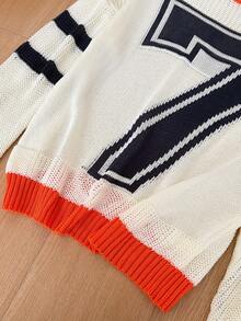 1pc Casual Slouchy Loose Fit Colorblock Number 7 Design Unique Thin World Cup Jersey College Style Crew Neck Knit Sweater - Multicolor - View 7