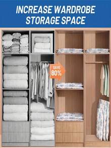 5 Packs Vacuum Storage Bags, Plastic Rectangular Multi-Purpose Bags, Zipper Seal, Moisture-Proof And Airtight, Suitable For Bedding, Pillows, Blankets, Clothes - Save 80% Space, No Electricity Needed,Bedroom Room Decor,Back To School - Blue and White - View 4