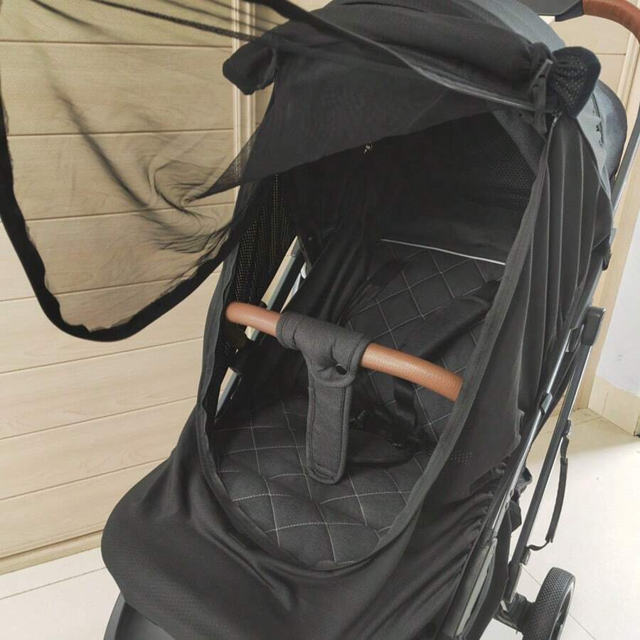 1pc Universal Stroller Sun Shade Cover, Mosquito Netting, Light Blocking Sun Sail Canopy For Baby Stroller - Black - View 1