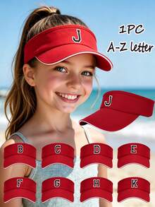 1 pieza Gorra de béisbol con letra A-Z y abertura para coleta, sombrero de sol deportivo de moda para niñas, protección UV para exteriores - Rojo - Ver 1