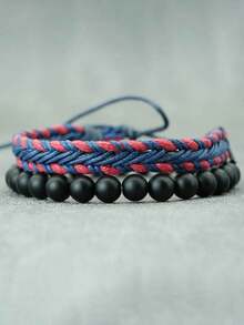 diffone Bộ vòng tay dây thừng tết thủ công phong cách cổ điển, vòng hạt đen 8mm, trang sức đeo cổ tay cho nam - bộ vòng tay nam - Xem 8