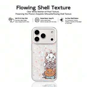 1 pieza Funda de teléfono con textura de concha acrílica Disney Cats Adventure Marie Cat, Serie de animales, Lindo, Dulce, Suave Anime Dibujos animados Unisex Funda protectora compatible con IPhone 17/17 Pro/17 Pro Max/17/16/15/14/13/12 Series