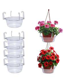 3pcs Plastic Hanging Basket Drip Tray With Hooks, Transparent Round Anti-Leak Plant Water Catching Tray, Multi-Size Hanging Flower Pot Watering Tray, Suitable For Balcony Indoor/Outdoor Garden Planting, Practical Gardening Supplies, Plant Lover Gift, 1pc - Multiple Styles - View 2