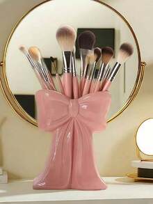 1pc Bow Makeup Brush Holder, Vanity Tabletop Desktop Decorative Storage Box, Beauty Tool Organizer, Cute Home Storage Accessory - Multicolor - View 4