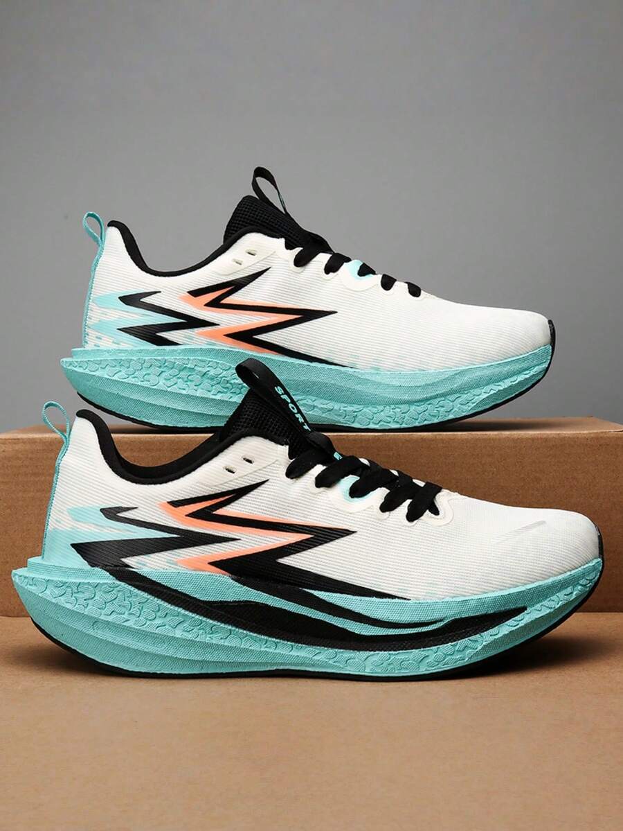 Zapatillas de running para hombre, zapatillas deportivas para hombre con placa de carbono, suela acolchada, suela gruesa y aumento de altura, zapatillas casuales para parejas adecuadas para deportes al aire libre, running de maratón, entrenamiento en el gimnasio, fitness casual, todas las estaciones - Amarillo fluorescente - Ver 1
