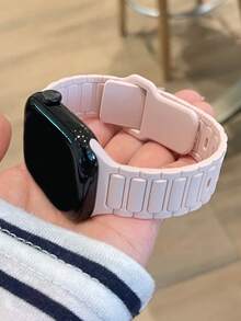 極簡純色運動矽膠錶帶，相容 Series 11 10 9 8 7 6 5 SE Ultra 2，夏季時尚中性透氣可調節矽膠腕帶，適用 46mm 38mm 40mm 41mm 42mm 44mm 45mm 49mm，手錶錶帶配件 - 淺粉色 - 查看 2