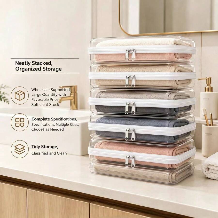 Best-Selling PVC Zipper Toy Storage Box, White Transparent Bag, Clear Hard Stackable Toy Organizer, Home Storage Box, Multi-Purpose Clear Storage Bag, Also Suitable For Clothing Storage, Fully Functional Storage Bag, Suitable For Travel, Back To Scho - Multicolor - View 1