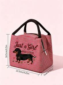 Dachshund Lover Exclusive Printed Striped Tote Bag, Soft Girly Style Daily Handbag; Durable And Wear-Resistant, Ideal For Carrying Essentials; Simple Handle Design, Easy To Carry; Fresh Stripes Paired With Cute Dachshund Pattern And Heart Paw Prints, Showcasing Playful Charm. - Multicolor - View 9