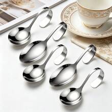 1/5/10pcs Curved Handle Dessert Spoon,Stainless Steel Hanging Ice Cream Spoon, Mini Coffee Spoon For Home Kitchen Party Tableware - View 1