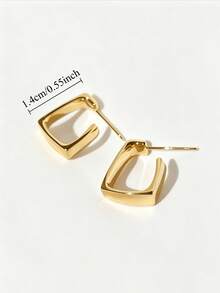 YUNCHUN 1 Pair Minimalist Gold C-Shaped Geometric Hoop Earrings, Versatile Studs For Women's Daily Commute - Gold - View 7