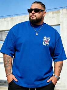 Plus Size Men's Fashion Loose Short Sleeve T-Shirt | Exquisite Design | Summer Essential | Easy To Match | Show Your Style, Gift For Boyfriend Sports - Blue - View 2
